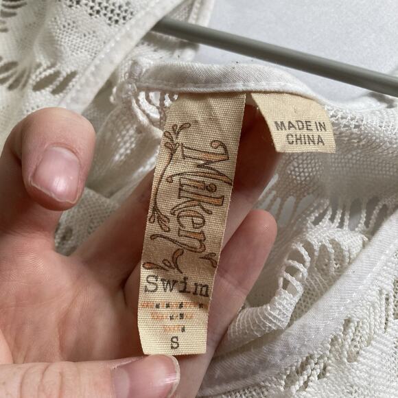 Women's Miken White Boho Pom Pom Poncho Cover-Up Size S‎ Flowy Beach Pool Summer - Picture 5 of 12